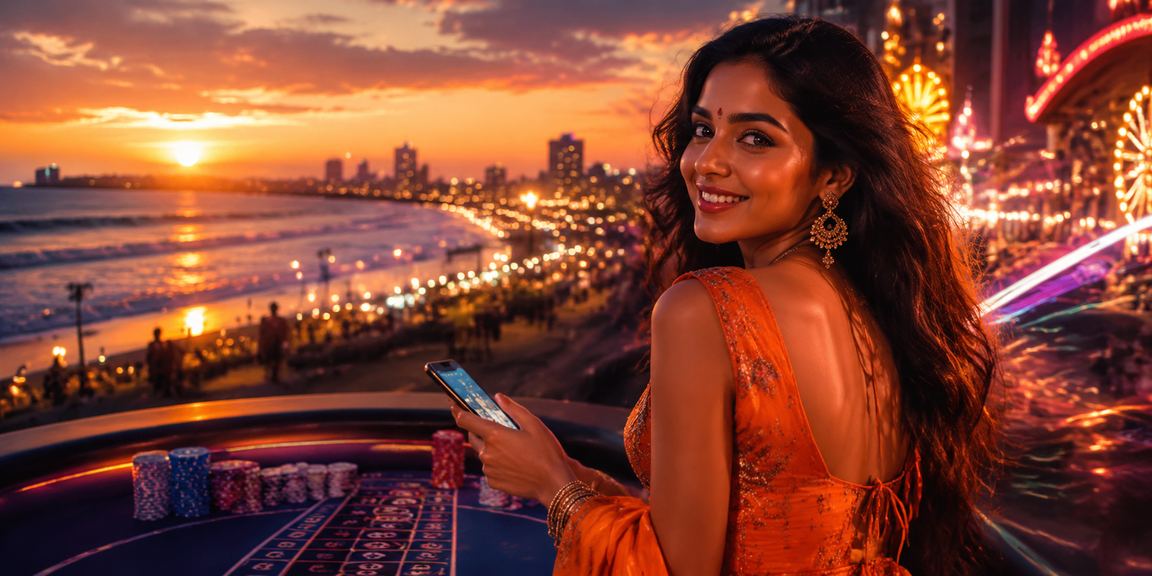 A happy Indian woman playing lottery on mobile phone in Chennai