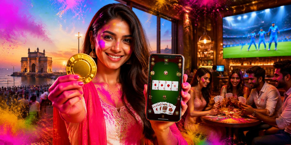 Indian cricket fan enjoying online betting during Holi festival