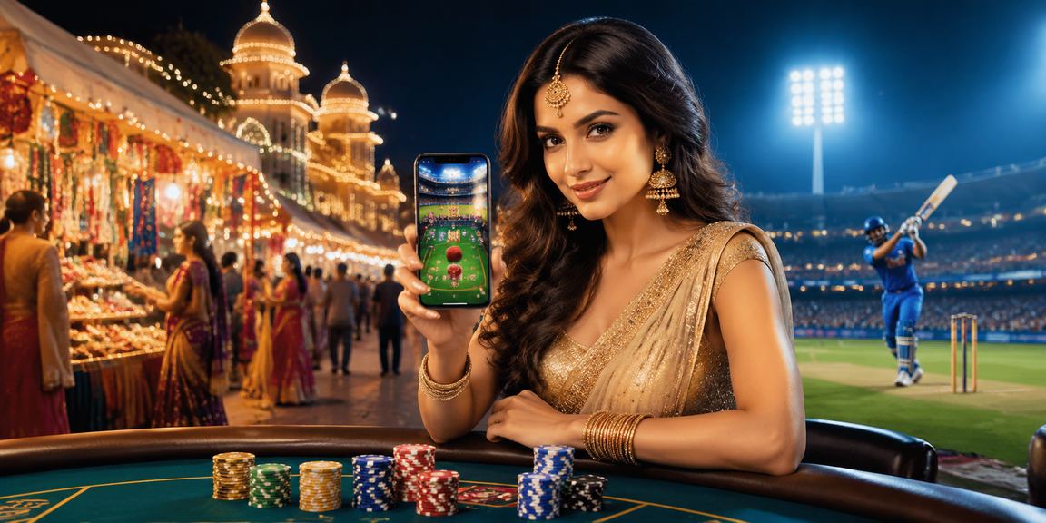Night market scene with cricket-themed betting in India